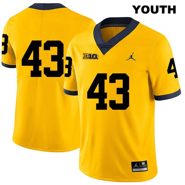 Youth NCAA Michigan Wolverines Tyler Grosz #43 No Name Yellow Jordan Brand Authentic Stitched Legend Football College Jersey QM25K17TH